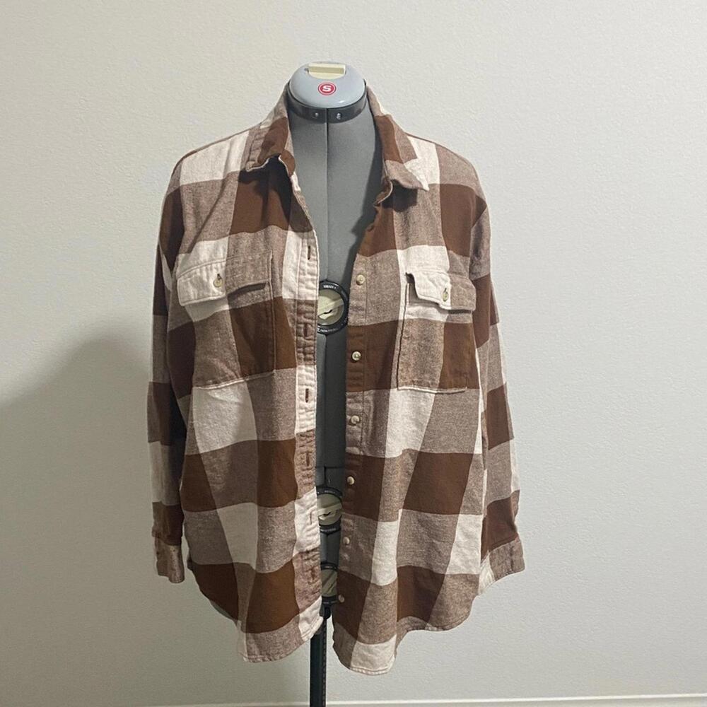 Brown and White Plaid Women's Top